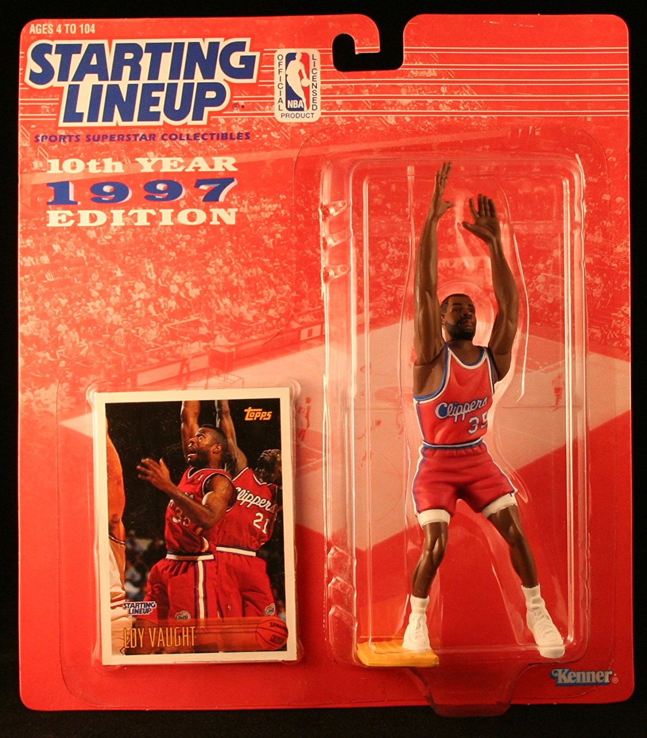 LOY VAUGHT / LOS ANGELES CLIPPERS 1997 NBA Starting Lineup Action Figure & Exclusive NBA Collector Trading Card