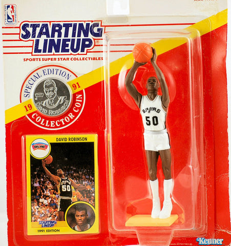 1991 - Kenner - Starting Lineup - Special Edition - David Robinson #50 - San Antonio Spurs - Vintage Action Figure - w/ Trading Card & Commemorative Coin - Rare - Limited Edition - Collectible