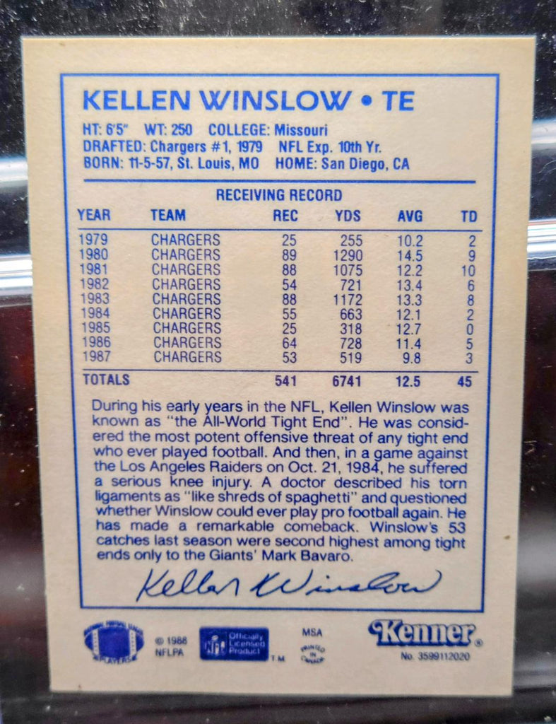 1989 Kellen Winslow  Starting Lineup Card   Rookie