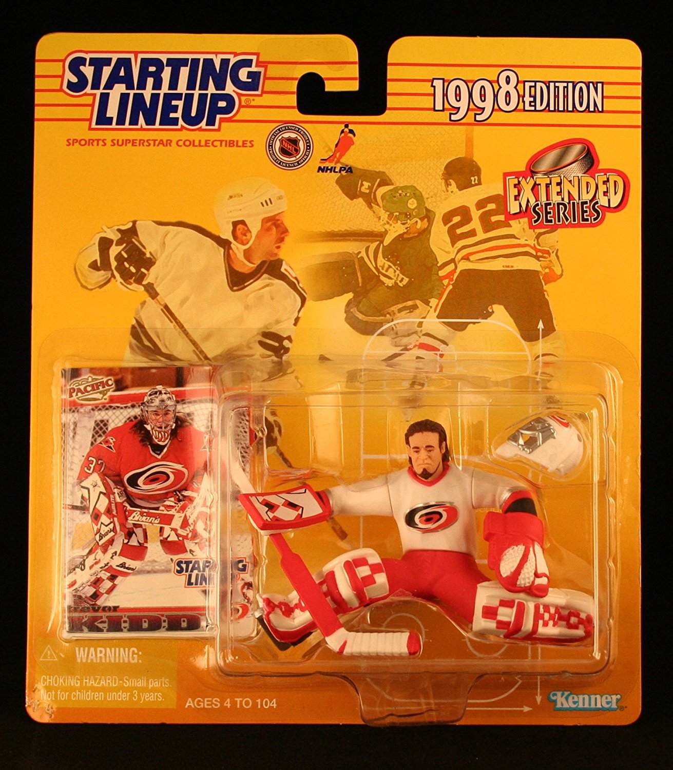 TREVOR KIDD / CAROLINA HURRICANES 1998 Extended Series NHL Starting Lineup Action Figure & Exclusive Pacific NHL Collector Trading Card