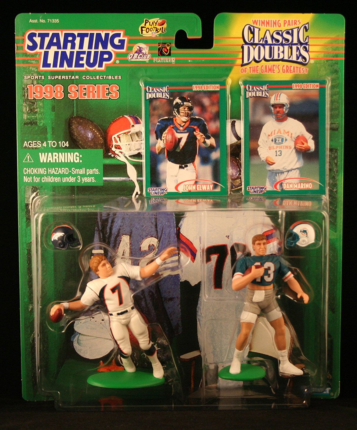 JOHN ELWAY / DENVER BRONCOS & DAN MARINO / MIAMI DOLPHINS 1998 NFL Classic Doubles * Winning Pairs * Starting Lineup Action Figures & Exclusive Collector Trading Cards