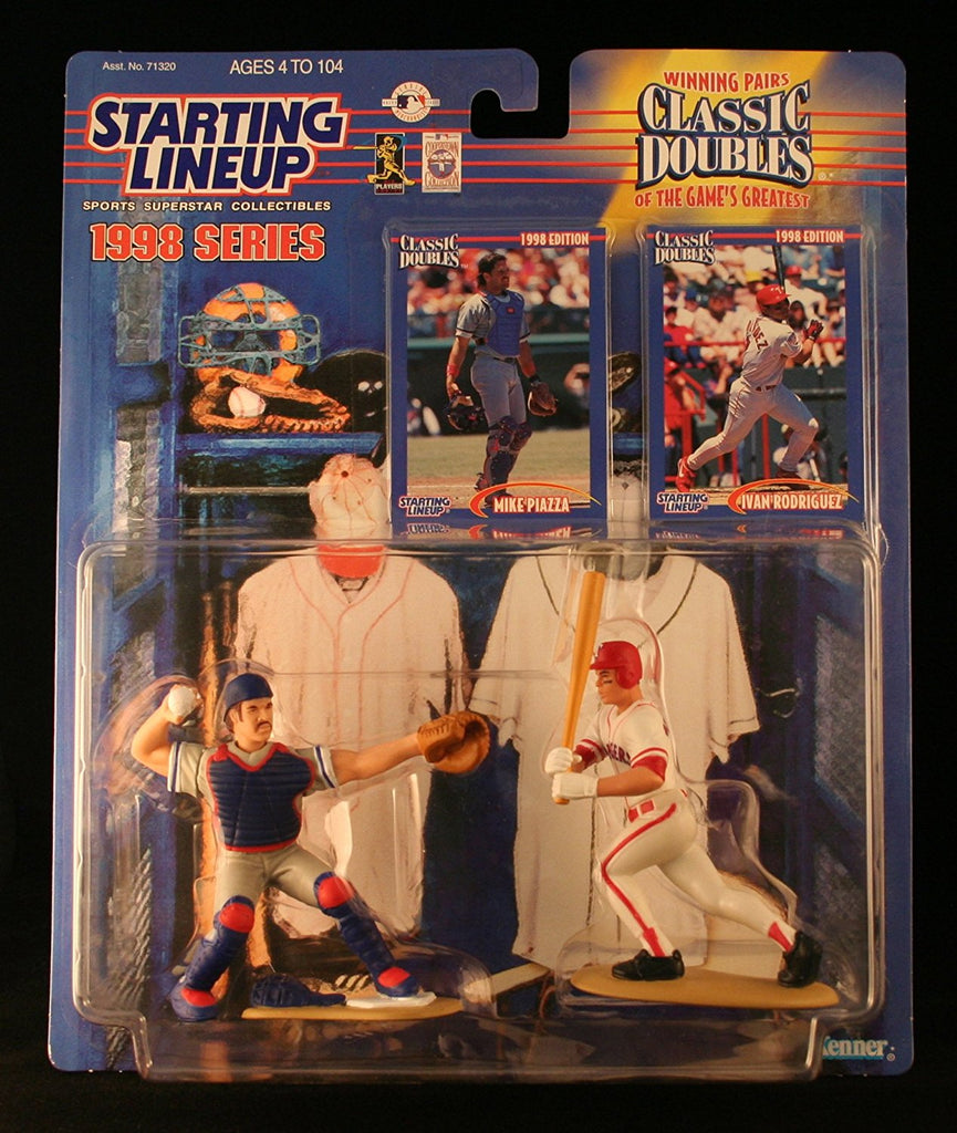 MIKE PIAZZA / LOS ANGELES DODGERS & IVAN RODRIGUEZ / TEXAS RANGERS 1998 MLB Classic Doubles * Winning Pairs Series * Starting Lineup Action Figures & 2 Exclusive Collector Trading Cards