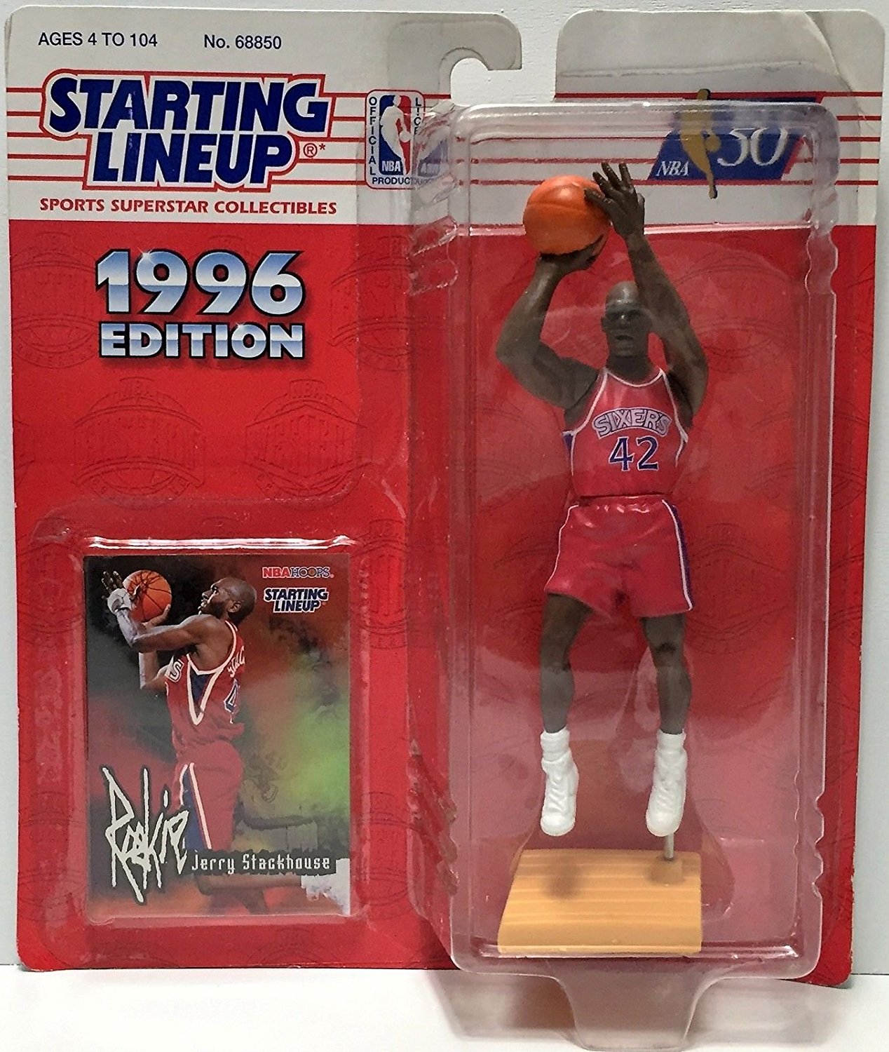 Jerry Stackhouse 1996 Edition Starting Lineup Philadelphia 76ers NBA Action Figure with Rookie Card