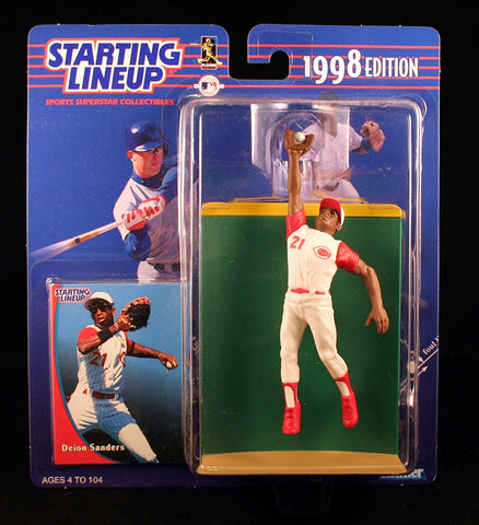 DEION SANDERS / CINCINNATI REDS 1998 MLB Starting Lineup Action Figure & Exclusive Collector Trading Card