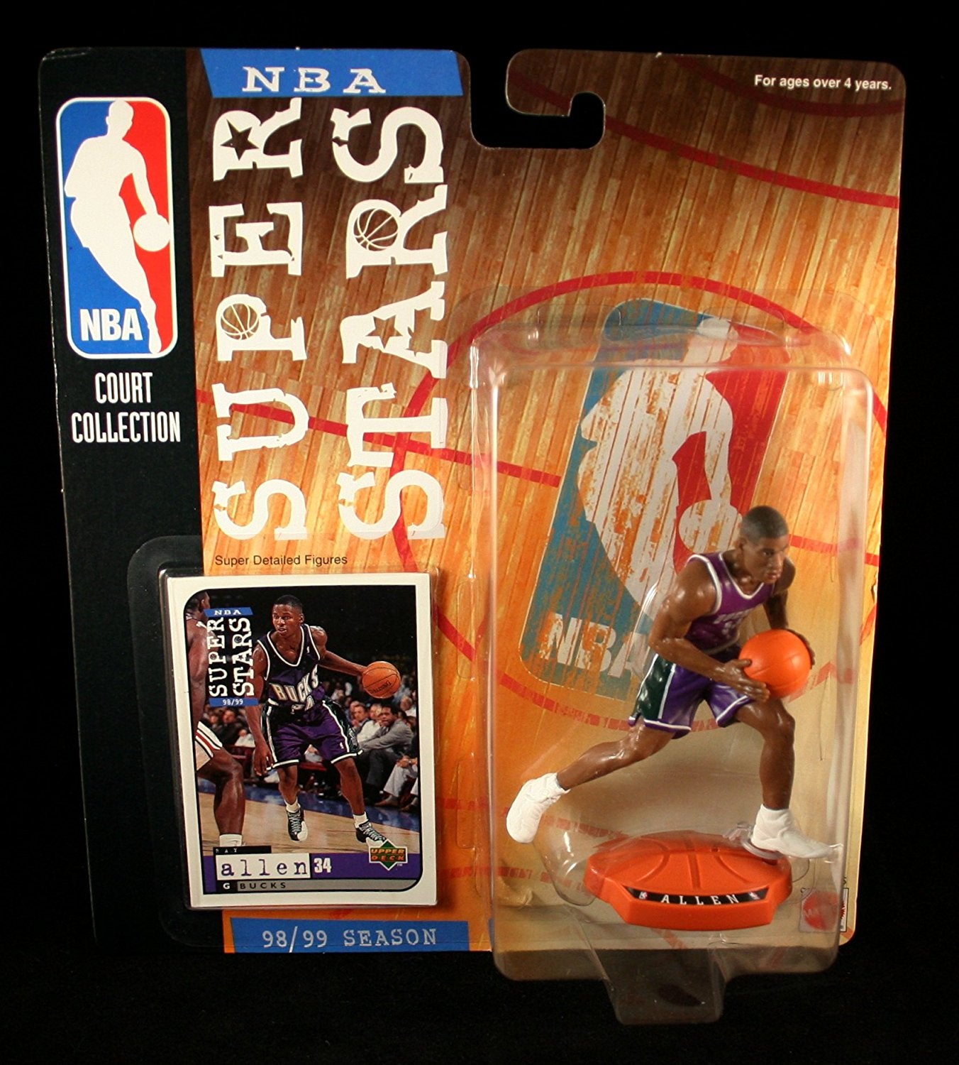 RAY ALLEN / MILWAUKEE BUCKS * 98/99 Season * NBA SUPER STARS Super Detailed Figure, Display Base & Exclusive Upper Deck Collector Trading Card