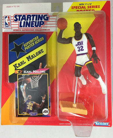 Starting Lineup KARL MALONE 1992 SPORTS ACTION FIGURE UTAH JAZZ WITH COLLECTORS CARD