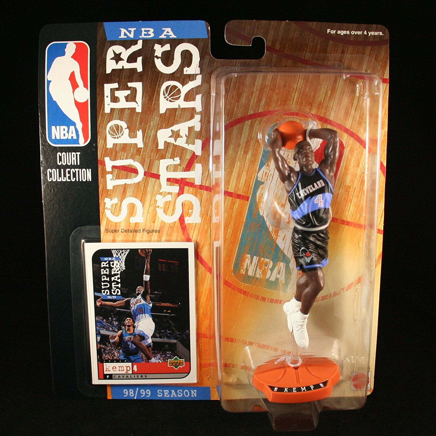 SHAWN KEMP / CLEVELAND CAVALIERS * 98/99 Season * NBA SUPER STARS Super Detailed Figure, Display Base & Exclusive Upper Deck Collector Trading Card