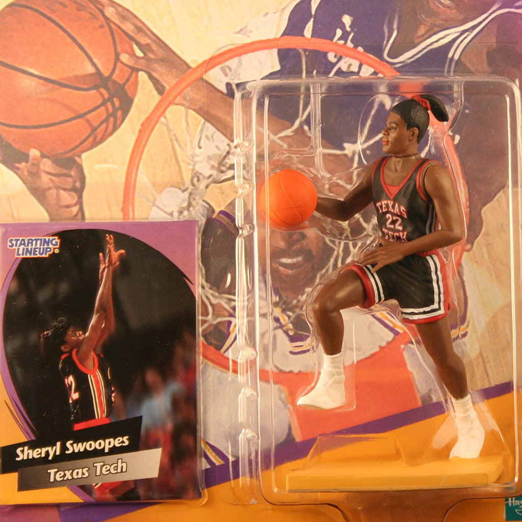 SHERYL SWOOPES / TEXAS TECH LADY RAIDERS 1998 Edition College Basketball Starting Lineup & Exclusive Collector Trading Card * NBA * WNBA *