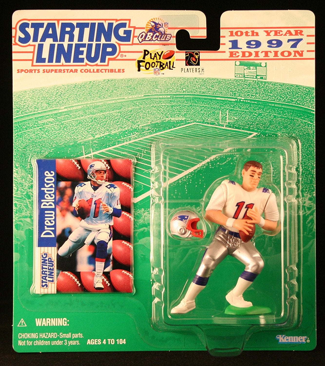 DREW BLEDSOE / NEW ENGLAND PATRIOTS 1997 NFL Starting Lineup Action Figure & Exclusive NFL Collector Trading Card