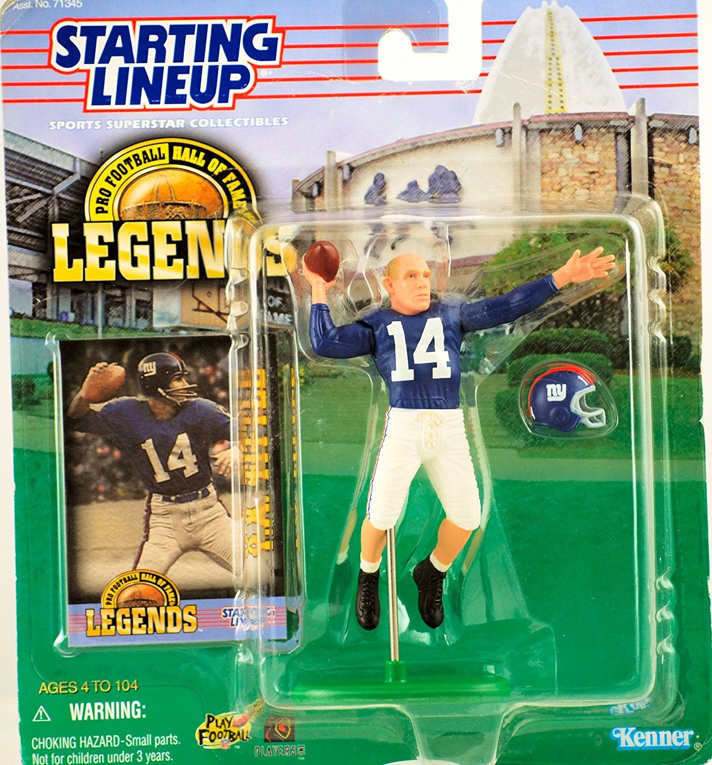 1998 Starting Lineup - Pro Football HOF Legends - Y.A. Tittle #14 - QB - New York Giants - Vintage Action Figure - w/ Trading Card - Limited Edition