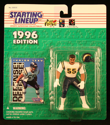 JUNIOR SEAU / SAN DIEGO CHARGERS 1996 NFL Starting Lineup Action Figure & Exclusive NFL Collector Trading Card