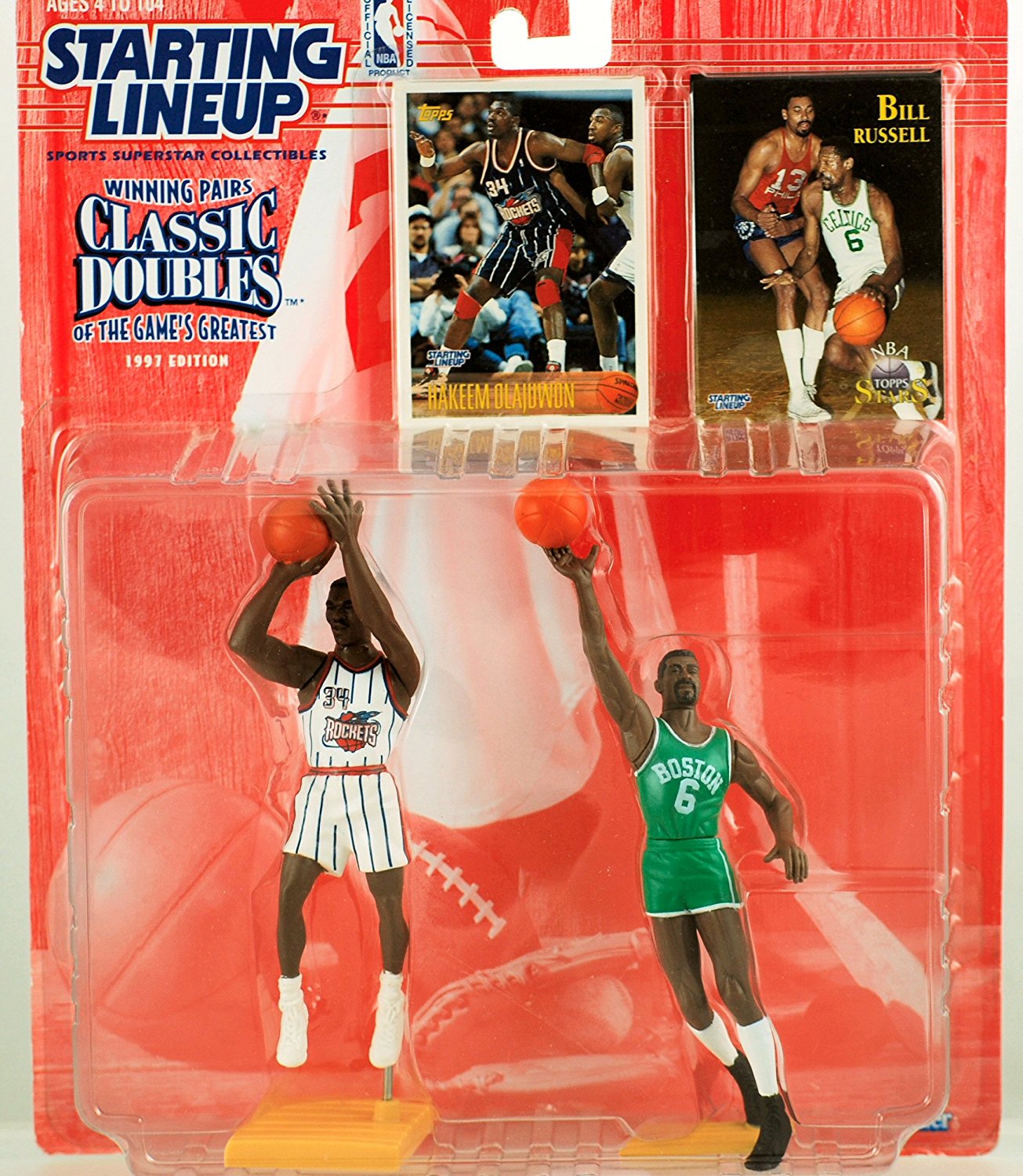 HAKEEM OLAJUWON / HOUSTON ROCKETS & BILL RUSSELL / BOSTON CELTICS 1997 NBA Classic Doubles Kenner Starting Lineup Sports Superstar Collectibles & Exclusive NBA Trading Cards