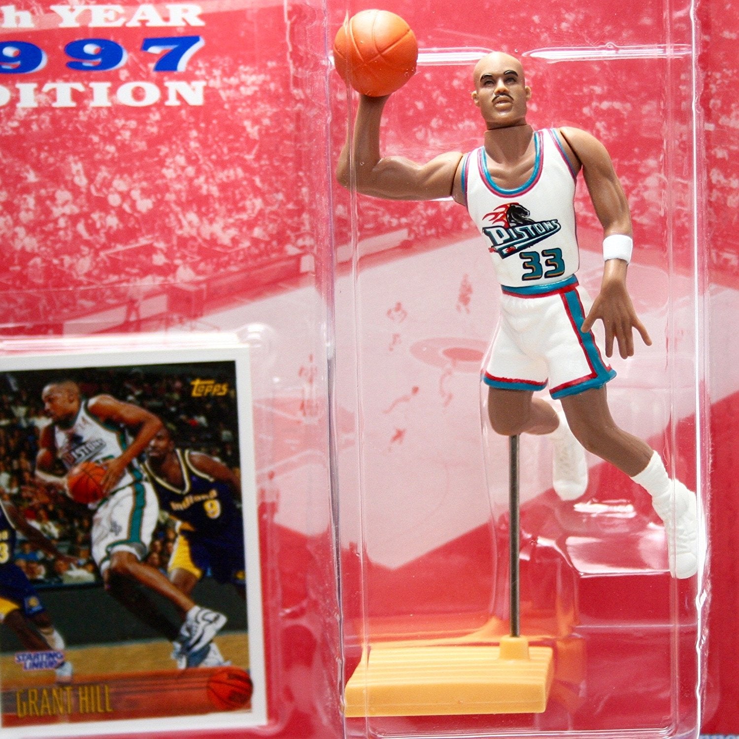 GRANT HILL / DETROIT PISTONS 1997 NBA Starting Lineup Figure & Exclusive TOPPS Collector Trading Card