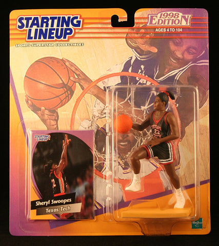 SHERYL SWOOPES / TEXAS TECH LADY RAIDERS 1998 Edition College Basketball Starting Lineup & Exclusive Collector Trading Card * NBA * WNBA *