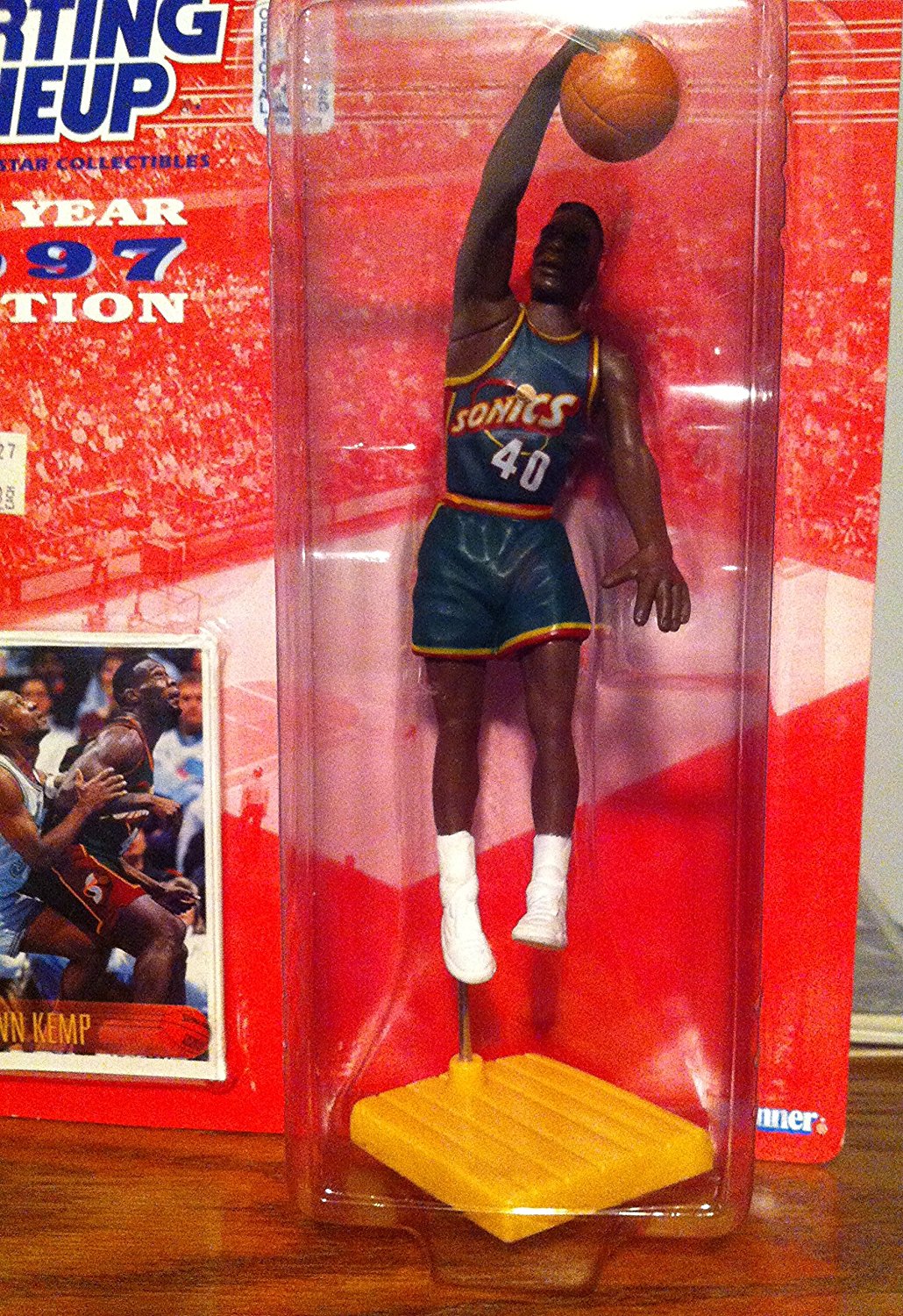 1997 Shawn Kemp / Seattle Supersonics NBA Starting Lineup and Exclusive NBA Collector Trading Card